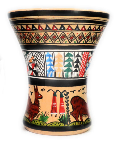 Wood Kero Rustic Vase Inca Culture Hand-Painted 5.25