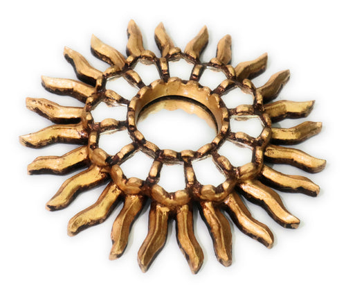 Round Wall Mirror Burnish Bronze Gilding Sunburst Gold Color. Diameter 8 Inch.