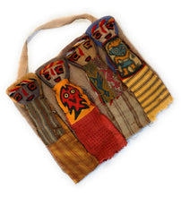 Load image into Gallery viewer, Funerary Dolls, Fertility Amulet Wall Hanging. Four Dolls Wrapped on Handwoven Traditional Peruvian Textile. 8&quot; W x 6&quot; H.