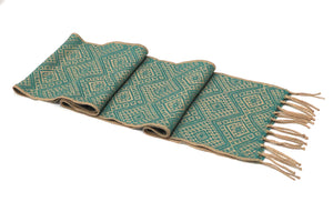 Alpaca Wool Blend Scarf Authentic Peruvian Natural Fiber Wool 60"L x 8"W. Camel & Teal. UNISEX.