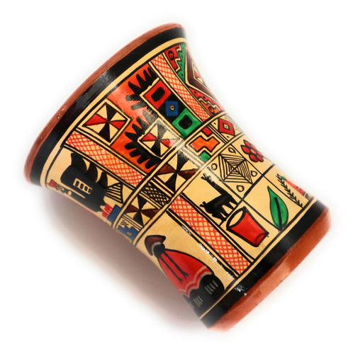 Rustic Kero Ceramic Vase Inca Culture Design Hand-Painted with Liner Glaze. 4.25