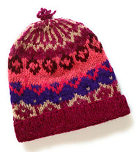 Load image into Gallery viewer, Hand-Knotted Chullo Hat Multicolor Alpaca Wool Blend. Inca Design. Rustic Bennie Unisex. Thick Wool Weave.