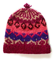 Load image into Gallery viewer, Hand-Knotted Chullo Hat Multicolor Alpaca Wool Blend. Inca Design. Rustic Bennie Unisex. Thick Wool Weave.