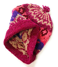 Load image into Gallery viewer, Hand-Knotted Chullo Hat Multicolor Alpaca Wool Blend. Inca Design. Rustic Bennie Unisex. Thick Wool Weave.
