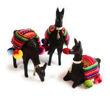 Load image into Gallery viewer, Llamas Scene. Hand Carved Wood Figurines with Peruvian Textiles 6&quot; Tall