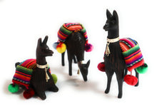 Load image into Gallery viewer, Llamas Scene. Hand Carved Wood Figurines with Peruvian Textiles 6&quot; Tall