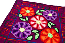 Load image into Gallery viewer, Embroidered Cushion, Pillow Cover with Dahlias Flowers. 16.75&quot; L x 16.25&quot; W Purple.