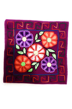 Load image into Gallery viewer, Embroidered Cushion, Pillow Cover with Dahlias Flowers. 16.75&quot; L x 16.25&quot; W Purple.