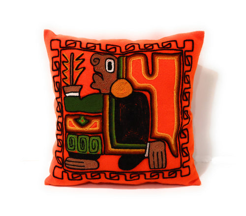 Wool Cushion Cover Moche Culture Deity Orange Color 17