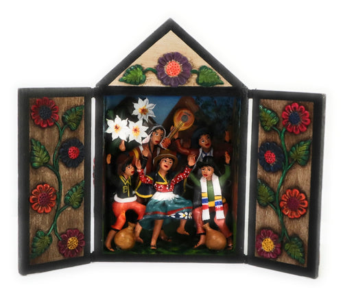 Diorama Retablo Wood Box. Regional Dance of The Andes. Peruvian Folk Art 7.5