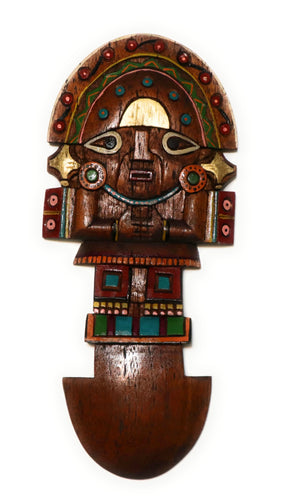 Wood Tumi Inca God Deity Peruvian Wall Hanging Ceremonial Axe, Good Luck Charm Amulet 11.90 Inch Tall