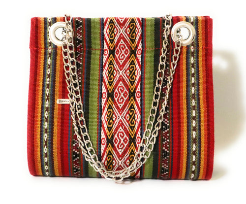 Peruvian Handbag and Shoulder Bag made with Pallay, Traditional Handwoven Textile of the Andes. Drop Shape 9