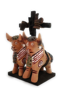 Pucara Bulls Toritos de Pucara Ceramic Peruvian Amulet Terra-Cotta color 9" Tall