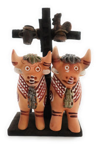 Pucara Bulls Toritos de Pucara Ceramic Peruvian Amulet Terra-Cotta color 9" Tall