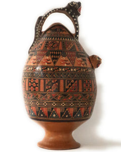 Salamanca Large Jar Pitcher Hand Painted Andean Mountain Cat Handle. 15" Tall