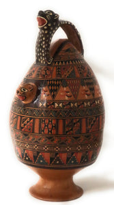 Salamanca Large Jar Pitcher Hand Painted Andean Mountain Cat Handle. 15" Tall