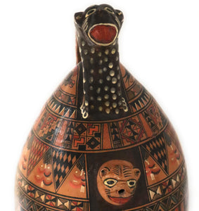 Salamanca Large Jar Pitcher Hand Painted Andean Mountain Cat Handle. 15" Tall