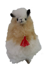 Load image into Gallery viewer, Real Fur Llama Figurine, Stuffed Llama 6.5&quot; Inch. Camel &amp; White Color.
