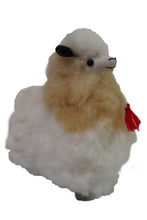 Load image into Gallery viewer, Real Fur Llama Figurine, Stuffed Llama 6.5&quot; Inch. Camel &amp; White Color.