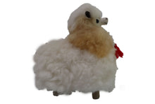 Load image into Gallery viewer, Real Fur Llama Figurine, Stuffed Llama 6.5&quot; Inch. Camel &amp; White Color.