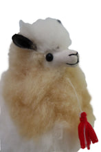 Load image into Gallery viewer, Real Fur Llama Figurine, Stuffed Llama 6.5&quot; Inch. Camel &amp; White Color.
