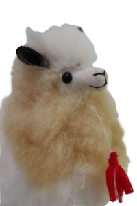 Real Fur Llama Figurine, Stuffed Llama 6.5" Inch. Camel & White Color.