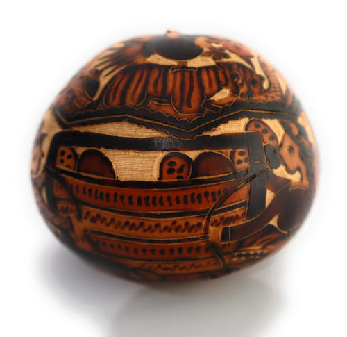 Gourd Art. Hand Carved Gourd. Decorated Gourd Country Life Style & Inca Trilogy. Diameter: 4 Inch.