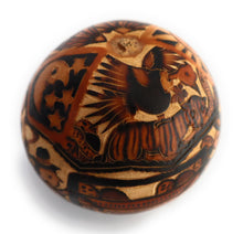 Load image into Gallery viewer, Gourd Art. Hand Carved Gourd. Decorated Gourd Country Life Style &amp; Inca Trilogy. Diameter: 4 Inch.