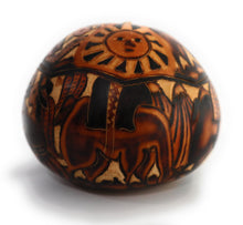Load image into Gallery viewer, Gourd Art. Hand Carved Gourd. Decorated Gourd Country Life Style &amp; Inca Trilogy. Diameter: 4 Inch.