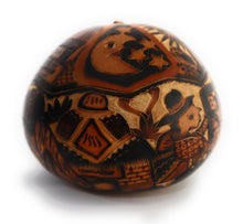 Load image into Gallery viewer, Gourd Art. Hand Carved Gourd. Decorated Gourd Country Life Style &amp; Inca Trilogy. Diameter: 4 Inch.