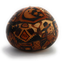 Load image into Gallery viewer, Gourd Art. Hand Carved Gourd. Decorated Gourd Country Life Style &amp; Inca Trilogy. Diameter: 4 Inch.
