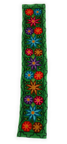 Embroidered Peruvian Wool Tapestry with Flowers. Table Runner, Wall Hanging, 54.5