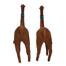 Load image into Gallery viewer, Decorative Vicuñas Vicunas Figurines. Plush Stuffed Animal Soft Suede Camel Color (C) Peruvian Folk Art. 12.75&quot; Tall Set of 2