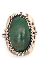 Load image into Gallery viewer, Oval Shape Alpaca Silver Natural Stone Teal Chrysocolla Adjustable Ring Rope Edge fits sizes 5 to 13