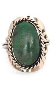 Oval Shape Alpaca Silver Natural Stone Teal Chrysocolla Adjustable Ring Rope Edge fits sizes 5 to 13