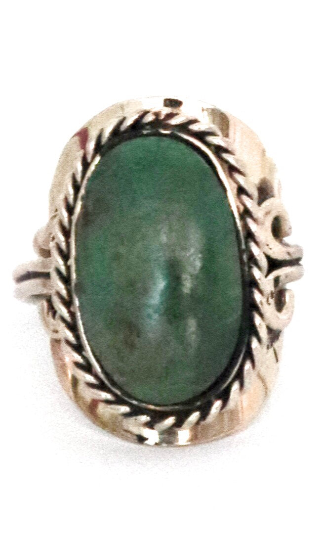 Oval Shape Alpaca Silver Natural Stone Teal Chrysocolla Adjustable Ring Rope Edge fits sizes 5 to 13