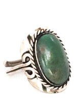 Load image into Gallery viewer, Oval Shape Alpaca Silver Natural Stone Teal Chrysocolla Adjustable Ring Rope Edge fits sizes 5 to 13