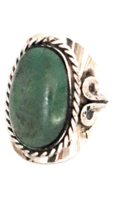 Oval Shape Alpaca Silver Natural Stone Teal Chrysocolla Adjustable Ring Rope Edge fits sizes 5 to 13