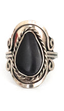Load image into Gallery viewer, Drop Shape Alpaca Silver Natural Stone Black Onyx Adjustable Ring Rope Edge fits sizes 5 to 13