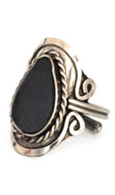 Load image into Gallery viewer, Drop Shape Alpaca Silver Natural Stone Black Onyx Adjustable Ring Rope Edge fits sizes 5 to 13