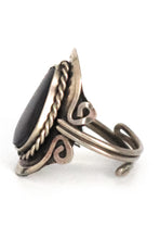 Load image into Gallery viewer, Drop Shape Alpaca Silver Natural Stone Black Onyx Adjustable Ring Rope Edge fits sizes 5 to 13