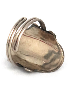 Drop Shape Alpaca Silver Natural Stone Black Onyx Adjustable Ring Rope Edge fits sizes 5 to 13