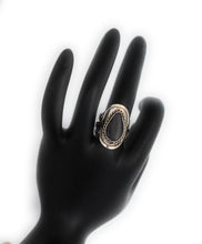 Load image into Gallery viewer, Drop Shape Alpaca Silver Natural Stone Black Onyx Adjustable Ring Rope Edge fits sizes 5 to 13