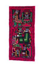 Load image into Gallery viewer, Hand Embroidered Wool Tapestry. Decorative Artwork, Wall Hanging 43.5&quot;L x 21.5&quot; W Fuchsia. Moche Culture